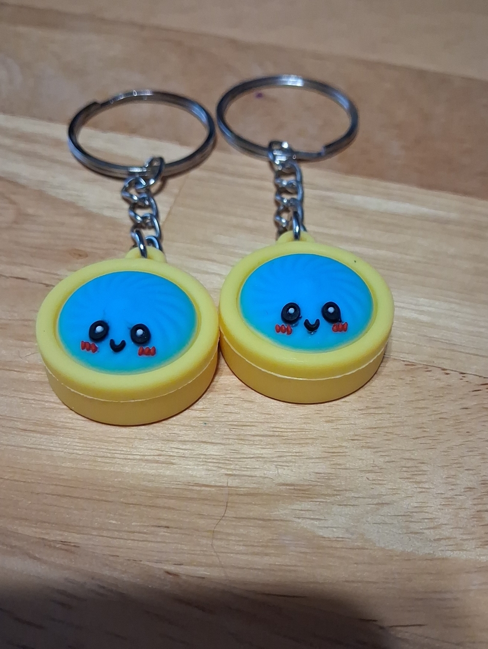 Cute Blue Smiley Round Dumpling Keychain Pair